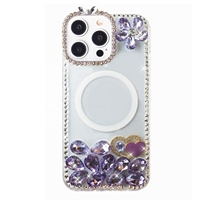 Coque de téléphone antichoc de luxe magnétique en TPU+PC avec diamants, nouveau design, pour iPhone 15/14/13 Pro/11 - Étui scintillant pour fille S24, style maquillage