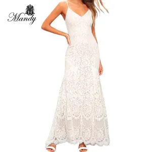 ماندي وصول جديد الصيف العصرية الأبيض فستان طويل للمرأة