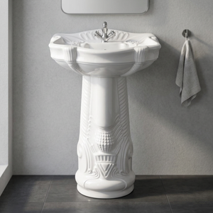 Lavabo rectangulaire en céramique blanche sur piétement pour salle de bain d'hôpital, lavage des mains en extérieur, équipement sanitaire - Product Image 3