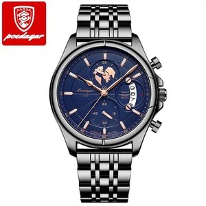 POEDAGAR-<span class=keywords><strong>Montre</strong></span> chronographe en acier inoxydable pour homme, <span class=keywords><strong>montre</strong></span>-bracelet à quartz, mode lumineuse, 989 - Product Image 2