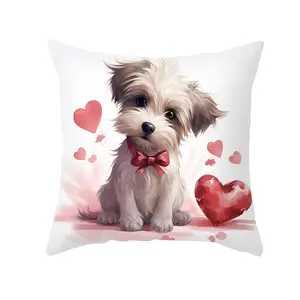 Temu Nieuwe Valentijnsdag Liefde Dierenprint Gooien Kussensloop Schattige Hond Print Sofa Decoratie Kussenhoes