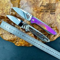 Couteau pliant en acier M390 finition miroir, manche en titane TC4 gravé au laser, EDC, extérieur, personnalisé, OEM