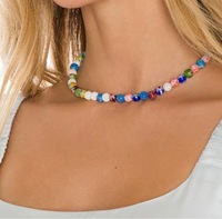 Collier coloré d'été 2022, fait main, en verre coloré rond, pour hommes et femmes, même style tendance