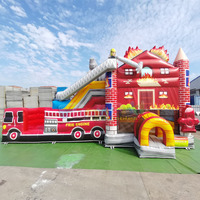 Castillo Inflable Comercial para Niños, con Tobogán, Temática de Estación de Bomberos, Capacidad de 500 kg, Garantía de 3 Años