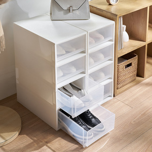 Drawer Type <b>Shoe</b> Storage <b>Box</b> Transparent Dustproof Organizer For Dormitory Home Use Overlay Design Rectangle Shape - Product Image 2
