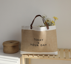 Sac de courses en toile de jute et chanvre, grand, imperméable, personnalisé, de style japonais, pour le stockage d'épicerie, de produits divers et de linge, vente en gros - Product Image 1