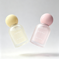 Flacon de parfum de haute qualité bleu 30ML, flacons de parfum vides en verre rose, flacon de parfum rond vert jaune en verre avec couvercle