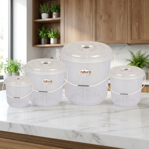 Nduro Transparent <b>Plastic</b> Storage <b>Bins</b> with Lids Round Shape for Bathroom Neatening 4-Pack PP Material Minimalist Design - Product Image 2