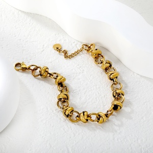 Stainless Steel Jewelry 18K PVD Gold Plated Knot Link Bracelet Twisted Loop <b>Chain</b> Textured Metal Statement Bracelets for Women - Product Image 2
