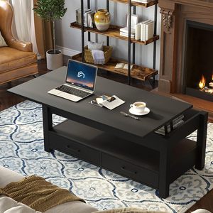 Table basse relevable moderne SENYU avec tiroirs de rangement et étagère ouverte, plateau en bois, meubles de salon - Product Image 4