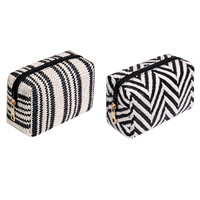 Pochette cosmétique vintage à motif tissé noir et blanc, pochette de maquillage géométrique, mini étui de voyage pour bijoux, organiseur pour femmes