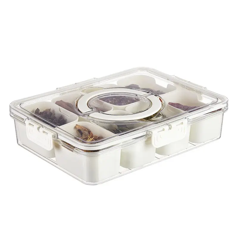 Kitchen Organizer 8 Compartment Multifunction Divided Plastic Spice Storage Container With Lid