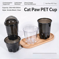 Gobelet personnalisé avec logo Patte de chat, 90 mm, noir transparent, en PET, jetable, pour jus, soda, thé au lait, avec couvercle, pour boissons froides et café