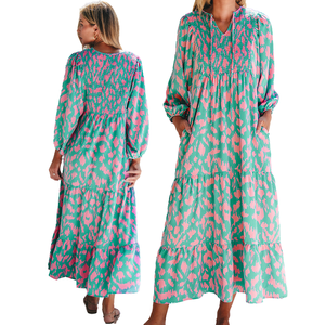Robe midi <span class=keywords><strong>bohème</strong></span> <span class=keywords><strong>chic</strong></span> à volants floraux pour <span class=keywords><strong>femme</strong></span>, col en V, imprimé, grande taille, décontractée, été - Product Image 5