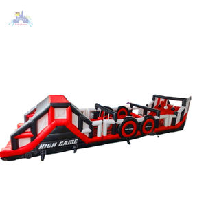 Jeu de plein air de course d'obstacles gonflable rouge noir pour enfants et adultes, matériau en PVC durable, taille et logo personnalisés - Product Image 1