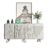 Aparador de Madera de Estilo Italiano de Lujo Ligero, Estilo Francés, Arte en Relieve de Alta Gama, Almacenamiento para el Recibidor, Sala de Estar, Montado en la Pared
