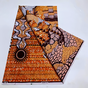 <span class=keywords><strong>Tissu</strong></span> <span class=keywords><strong>Pagne</strong></span> Africain en Coton Imprimé Wax Doré 6 Yards pour Robes et Chemises Femme Motif Batik pour Sacs Garçon - Product Image 3