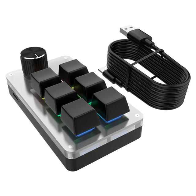 BSSY 6 Keys 1 Knob RGB Programming Macro Gaming Keypad Mini Custom Keyboard USB Mechanical for