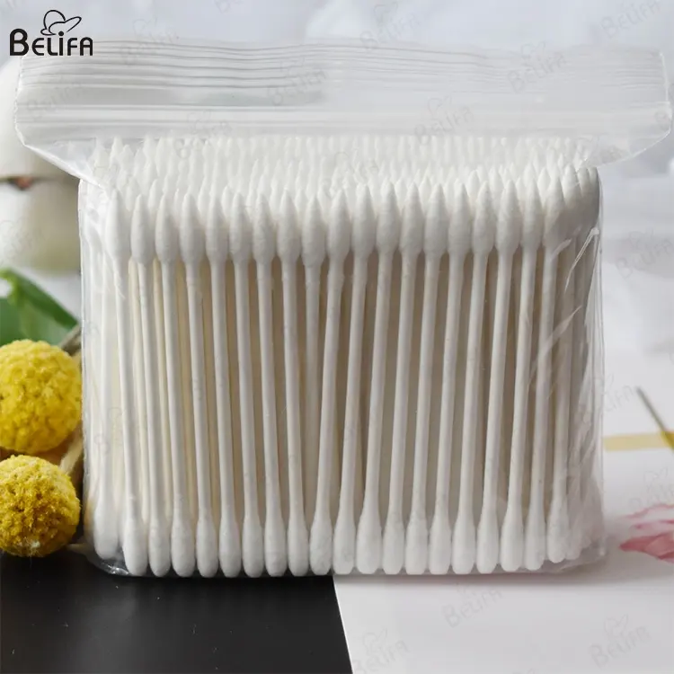 BELIFA 200pcs environmental makeup swab cotton buds Ear Bud Double Head Cleaning Stick Round head Tips Paper sticks Cotton Swab