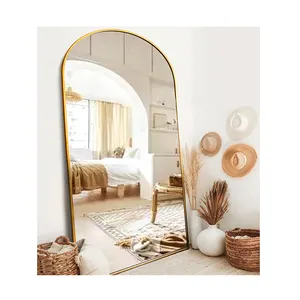 Custom Wholesale Large Big Unbreakable Decorative Arched Full Length Standing Floor Mirror Metal Iron Framed Wall Miroir