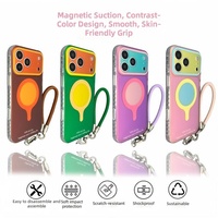 Casing Ponsel Magnetik Keras Minimalis Baru dengan Warna Laser dan Desain Color-blocking untuk iPhone 17 Pro Max, iPhone 16 PM, 15 PM dengan Tali Gantungan Ponsel