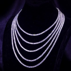 สร้อยคอเทนนิส16 "18" 20 "22" 24 "พร้อมโซ่ทองเซอร์โคเนียทรงลูกบาศก์6มม. และโซ่ทองแดงชุบโรเดียม" - Product Image 1