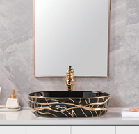Lavabo de salle de bain en céramique de luxe de forme ovale, design artisanal, finition électrolytique multicolore, lavabo de table