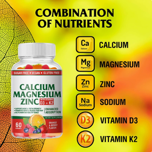 Gummies Premium Calcium Magnésium Zinc avec Vitamine D3 K2, Sans Sucre, Végétaliennes, à Croquer pour la Force et l'Absorption Osseuse - Product Image 2