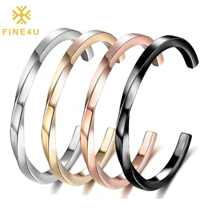 Quà Tặng Cặp Đôi Tùy Chỉnh Trang Sức Thời Trang Thép Không Gỉ Mạ Vàng Twist Mở Cuff Bracelet Hot Sale Bangle