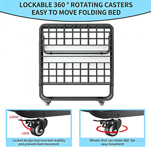 Space Saving Foldable <strong>Bed</strong> Frame With Mattress Mobile Wheeled Folding Guest <strong>Bed</strong> Heavy Duty Metal Mesh <strong>Foldaway</strong> <strong>Bed</strong> For Apartment - Product Image 5