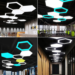 Nouveau design d'éclairage de garage de magasin de détail automobile Panneau à mailles hexagonales Plafond Led Lampes suspendues en aluminium pour salon de coiffure Showroom - Product Image 4