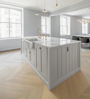 Meubles de cuisine classiques sur mesure, vitrine à perles style Shaker, poignée en laiton, ensemble en MDF pour projets de villas et hôtels