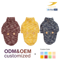 Pull tricoté chaud d'hiver personnalisé OEM ODM pour animaux de compagnie, col roulé, couleur mélangée, avec poche et boutons, pull tendance pour chien, tenue pour animaux de compagnie
