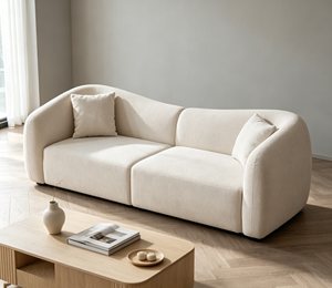 Sofá de Dos Plazas de Tela Minimalista Moderno, Brazos Curvos, Respaldo Acolchado, Patas de Madera, Muebles Tapizados para Sala de Estar - Product Image 2