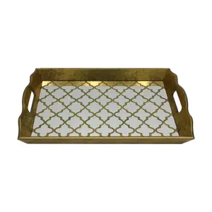 Fabrik benutzer definierte hochwertige Vintage Gold Spiegel Tablett rechteckige Tablett Luxus dekorative osmanische Tablett