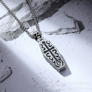 Titanium Steel Skull Coffin Pendant Necklace Men <b>Cross</b> Design SP1045 - Product Image 1