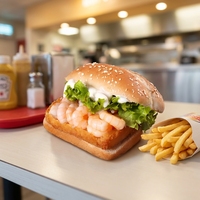 OEM Dondurulmuş Önceden Kızartılmış Baharatlı Ekmekli Karides Burger Köftesi Ticari Hazırlanmış Deniz Ürünleri Karides Köftesi Fast Food Restoranları İçin