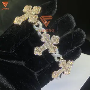 Lifeng Jewelry HipHop Rapper Men Iced Out Infinity Cross Bracelet Two Tone 925 Silver Moissanite Cuban Link Chain Cross Bracelet