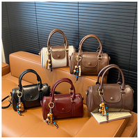 Maßgefertigte Vintage Öl-Wachs PU-Leder Mini Boston Handtasche Damen Zylinderförmige Crossbody Schultertasche für Tägliches Einkaufen
