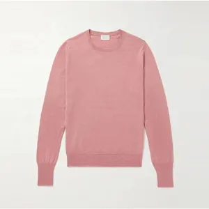 Knitwear Manufacturer Custom Pink Fall Winter Crew Neck Long Sleeved Knitted Pullover Wool Sweater Men