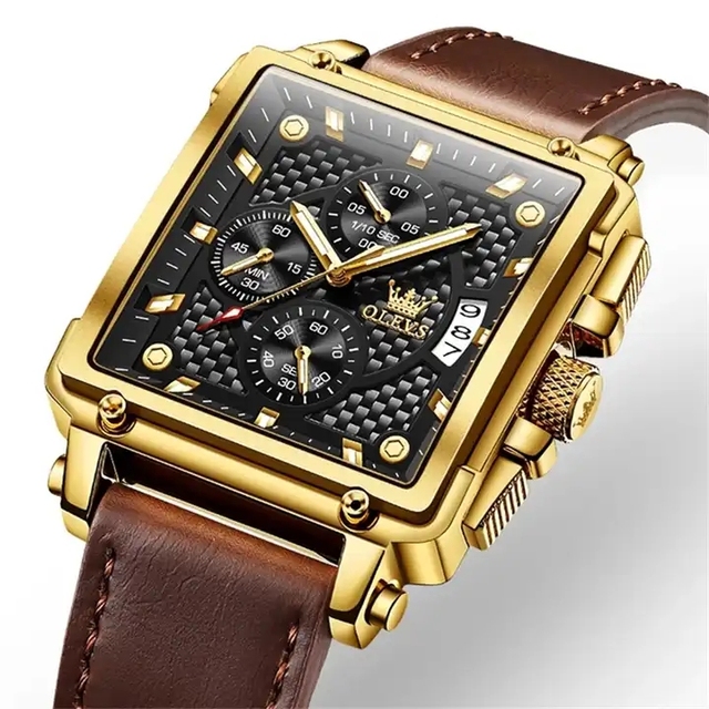 Popular Olevs 9925 Luxury Brand Fashion Men's Watches Gold Sport Square Big Golden Stainless Steel Quartz Watch for Men Business