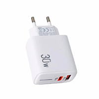 Vente flash - Chargeur mural USB 30W PD, charge rapide intelligente, type C et USB A pour iPhone 15/16/13Pro, prise standard européenne