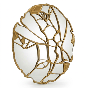 Modern Abstract Aluminum <b>Frame</b> Wall <b>Mirror</b> <b>Gold</b> Finish Decorative Organic Leaf Shape Hanging Wall <b>Mirror</b> Luxury Home Decor - Product Image 1