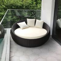 Meubles de lit de repos pour terrasse extérieure Lit de repos rond en osier Canapé en rotin Lit de soleil à vendre Chaise longue d'extérieur