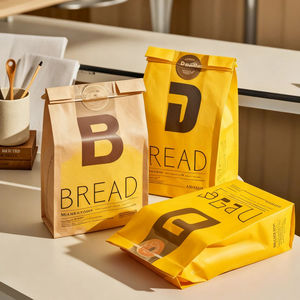 Sac d'emballage personnalisé en papier kraft brun écologique, résistant à l'humidité, pour boulangerie, baguettes, pains, biscuits, sandwichs, avec ruban - Product Image 2