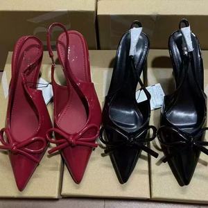 2025 nuevas sandalias vacías con espalda recta y lazo de charol y tacones <span class=keywords><strong>HHgh</strong></span> - Product Image 1