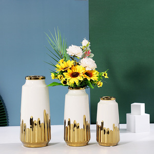 Ensemble de 3 pièces de <span class=keywords><strong>vase</strong></span> de fleur sèche de style européen, décoration blanche verte avec placage d'or, directement en usine, <span class=keywords><strong>vase</strong></span> de fleur de salon - Product Image 6