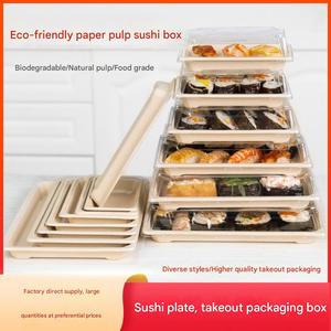 Food Grade Biodegradable Takeaway Bento Box Japanese Bagasse Rectangular Sushi Tray With Lid - Product Image 4