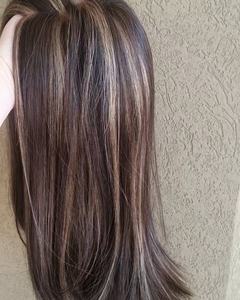 Extensiones de Cabello Humano Virgen Color <span class=keywords><strong>Castaño</strong></span> <span class=keywords><strong>con</strong></span> Reflejos Rubios, Base Mono, para Uso Diario, Pre-Desplumadas - Product Image 3