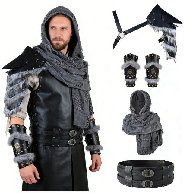Medieval Retro Multi-Layered Leather Studded Shoulders Viking Style Warrior Shoulder Armor Combo Halloween Costume Cosplay